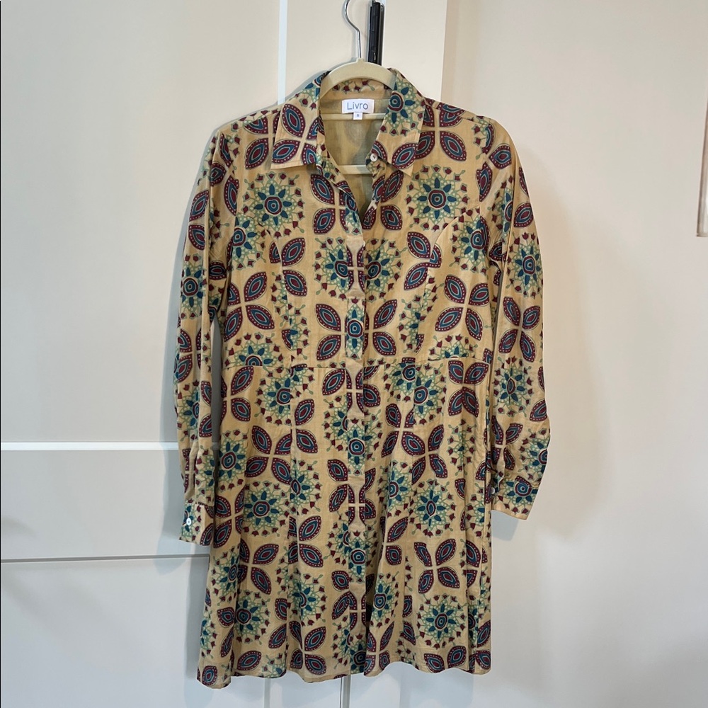 Livro Green Paisley Button-Front Long Sleeve Dress